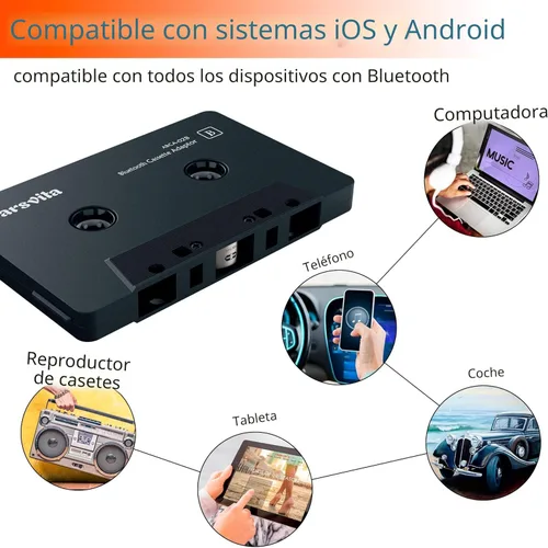 Vista 4 de Arsvita Receptor de casete inalámbrico Bluetooth de audio para coche, reproductor de cinta Bluetooth 5.0 adaptador auxiliar de casete, negro