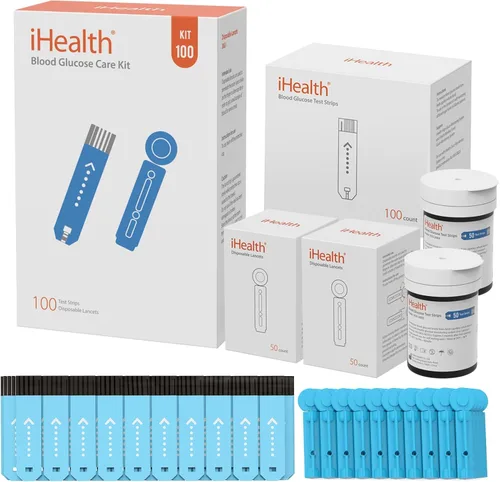 iHealth Tiras de prueba de glucosa en sangre, 100 unidades, lancetas para el control de la diabetes, 100 unidades, compatibles solo con monitor de