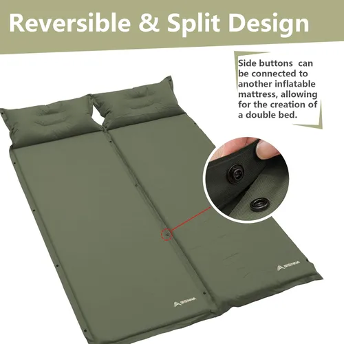 Vista 5 de BISINNA Colchoneta de dormir autoinflable, colchón de espuma gruesa con almohada para acampar, colchoneta de dormir aislada ligera para inflar