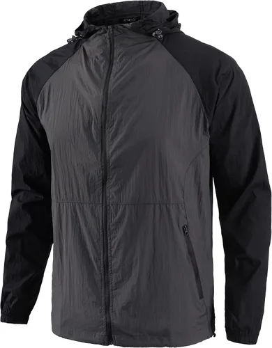 Vista 3 de Chaqueta ligera con capucha y cremallera completa para hombre, impermeable, para senderismo