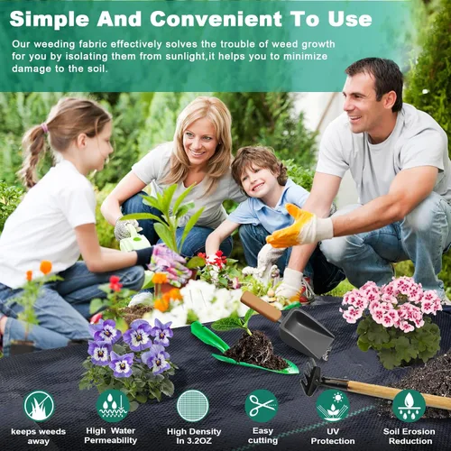 Vista 6 de Barrera de tela resistente de 1.4 x 100 pies, tela de barrera de malezas de jardín de permi, tela resistente y permeable para control de malezas