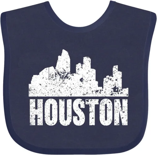 Vista 5 de inktastic Houston Skyline Grunge Baby Bib Azul marino y rojo