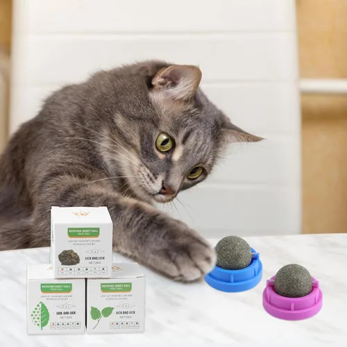 Vista 6 de KIMOBER Paquete de 6 bolas de hierba gatera para gatos, juguetes comestibles para masticar gatitos con hierba gatera Silvervine sabores de frutas