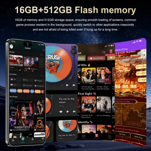 Vista 5 de Ecshock Teléfono desbloqueado de 17PM Teléfono celular Android 15.0 16+512GB Smartphone Pantalla HD de 6.99 pulgadas Batería de larga Negro