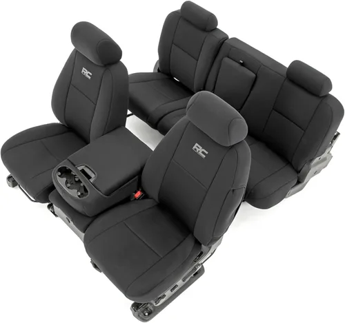 Cubiertas de asiento de neopreno Rough Country para Chevy Silverado y GMC Sierra 1500/2500HD (2007-2013) - Impermeables y resistentes a los rayos