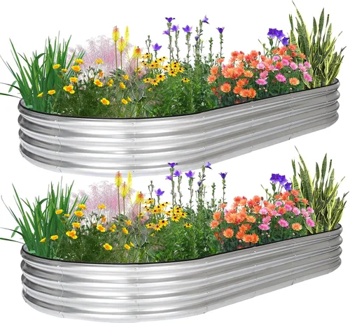 Vista 8 de JERIA Cama de Jardín Elevada, Galvanizada Elevada 2 PCS 2×2×1ft Cajas de Plantación para Exteriores con Fácil Montaje, Cama de Jardín Redonda