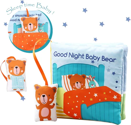 Vista 5 de bebe mondo Oso de peluche para bebé, libro de actividades silenciosas, libros suaves, juguetes de desarrollo, libros interactivos para bebés