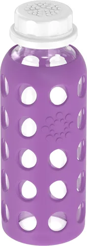 Vista 4 de Lifefactory Botella de agua de vidrio sin BPA de 9 onzas con tapa plana y funda de silicona, uva