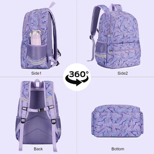 Vista 10 de Octsky - Juego de mochila escolar para niños y niñas con lonchera, Classic Lago Floral