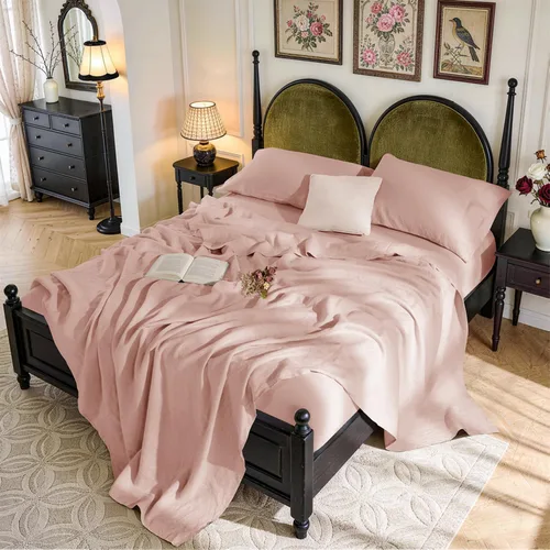 Vista 27 de SONORO KATE - Sábanas 100% de lino puro francés, transpirables y duraderas, antidesgarros, lavables a máquina, bolsillo profundo de 16 pulgadas, 4