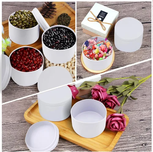 Vista 6 de BBAXI Latas de velas blancas de 4 onzas, 24 piezas, lata de vela vacía negra con tapas para hacer velas caseras, frascos de velas blancas mate