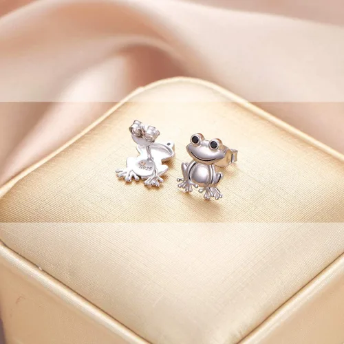 Vista 6 de Alphm Juego de joyas de plata de ley S925 con forma de corazón de rana, anillo y pulsera para mujeres y niñas