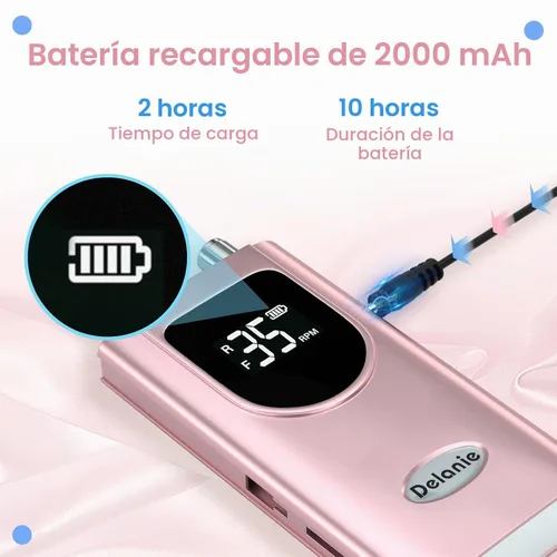 Vista 2 de Delanie Taladro de uñas eléctrico profesional 35000 RPM para uñas de gel Oro rosa