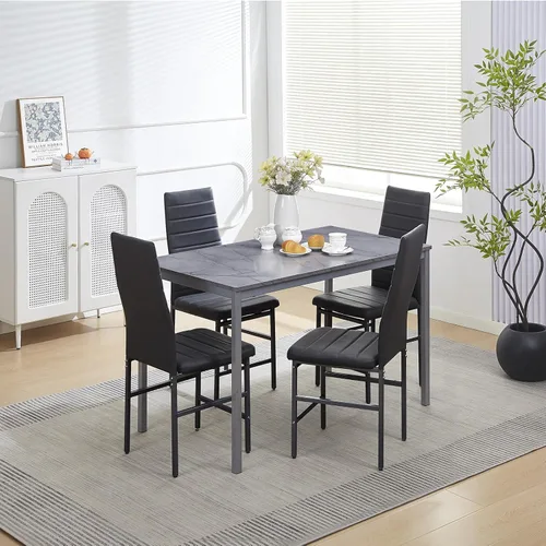 Vista 41 de Juego de comedor de 5 piezas para 4 mesas de comedor de mármol con sillas, mesa de cocina rectangular y sillas para cocina del hogar, comedor