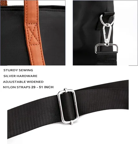 Vista 6 de Bolsa de mano impermeable ligera para mujer, maletín de nailon para computadora de trabajo, hombro para laptop de 15.6 pulgadas, XL