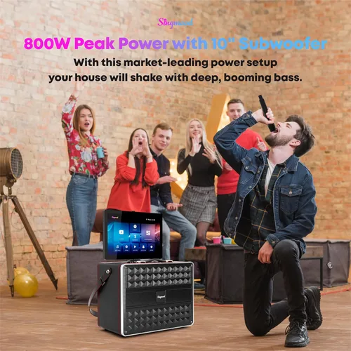 Vista 3 de Máquina de karaoke para adultos, con pantalla de letras, altavoz Bluetooth grande portátil inteligente, 2 micrófonos inalámbricos, sistema