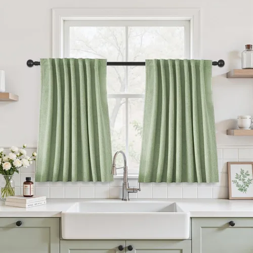 Vista 53 de UHITECH Cortinas opacas cortas de 24 pulgadas de largo para sala de estar, juego de 2 paneles con pestaña trasera, bolsillo para barra, cortinas