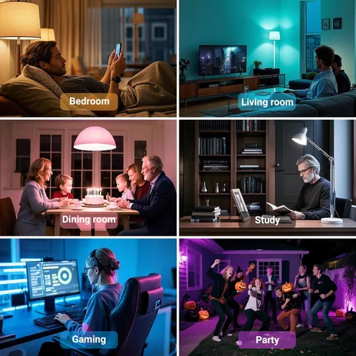 Vista 9 de TJOY Paquete de 4 bombillas inteligentes, Bluetooth WiFi LED funciona con Alexa y Google Assistant, bombillas RGB que cambian