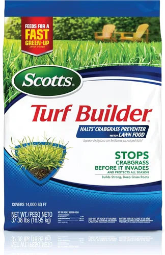 Vista 13 de Scotts Turf Builder fertilizante para césped - Con repelente para crabgrass HALTS