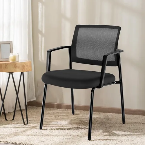 DUMOS Sillas apilables negras con respaldo de malla y tela tapizada, marco de metal resistente, fácil de almacenar y usar, perfectas para espacios
