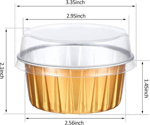 Vista 2 de Thenshop 150 moldes de papel de aluminio para hornear con tapas, moldes desechables de 5 onzas, moldes para magdalenas, moldes para magdalenas, rojo