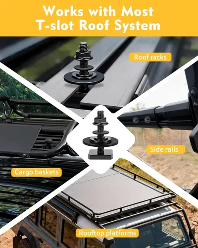 Vista 3 de Pernos de ranura en T para barras transversales de techo, plataforma, cesta de carga, adaptador de perno de riel en T cuadrado de acero inoxidable