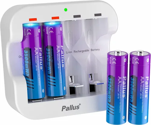Vista 10 de Pallus Baterías de litio AA recargables de 1.5 V, paquete de 12 baterías de iones de litio doble A, batería recargable AA de 3500 mWH con cargador