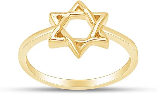 THE JEWEL ZONE Anillo con símbolo de estrella de David de magen hebreo de oro de 14 quilates sobre plata de ley, Plata de ley, oro, plata