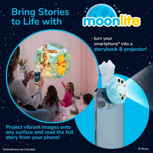 Vista 2 de Moonlite Mini proyector Storytime con 4 historias de Winnie The Pooh, una forma mágica de leer juntos, libros de cuentos digitales, efectos