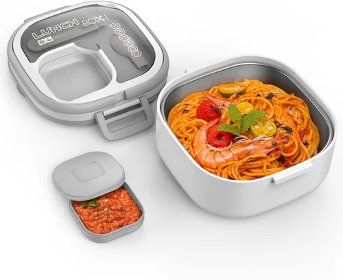 Vista 17 de Lonchera Bento para adultos y niños, contenedor de comida con un solo compartimento, sin BPA, apta para microondas y lavavajillas, con divisor Azul