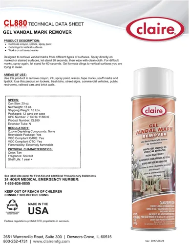 Vista 2 de Claire CL880-1pk High Performance Vandalism Mark Remover, lata de 15 onzas, 1 unidad, naranja (36550)