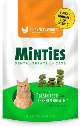 Vista 14 de Golosinas dentales Minties para gatos, golosinas con sabor a pollo para gatos, refresca el aliento y controla el sarro, 30 onzas