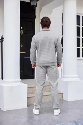 Vista 4 de COOFANDY Conjunto deportivo de 2 piezas para hombre, ajuste relajado, con media cremallera, para correr