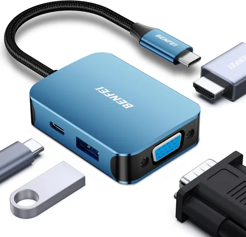 Vista 10 de BENFEI USB C HUB 4 en 1, adaptador USB tipo C a HDMI VGA, adaptador USB C a USB, entrega de energía USB tipo C, compatible con iPhone 15 Pro/Max