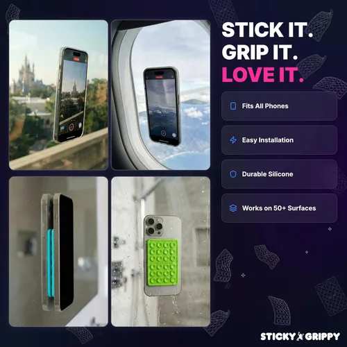 Vista 6 de Soporte de teléfono StickyGrippy con ventosa, accesorio adhesivo de silicona para teléfono para iPhone y Android, juguete antiestrés de espejo