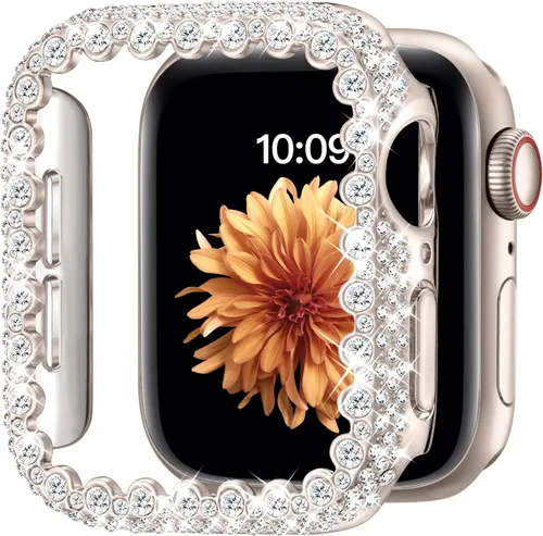 Vista 8 de Funda brillante compatible con Apple Watch Series 6/5/4/SE 3/SE 2/SE de 1.575 pulgadas, cubierta protectora de diamante para mujer, protector