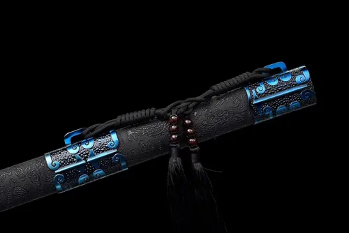 Vista 7 de Espada china de acero de alto carbono SJ SHI JIAN dinastía Tang Dao hoja recta con patrón de dragón funda