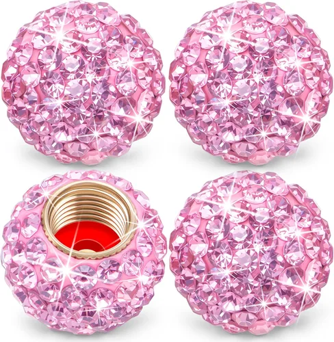 Vista 18 de 4 piezas de tapas de vástago de válvula de neumático con brillo de cristal y diamante, tapas de válvula de neumático de rueda de coche con brillo