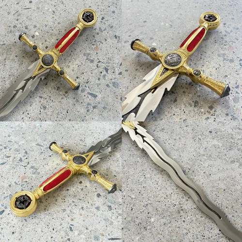 Vista 4 de Espada ceremonial masónica medieval de acero inoxidable de 39.8 pulgadas con placa de exhibición para colección, cosplay