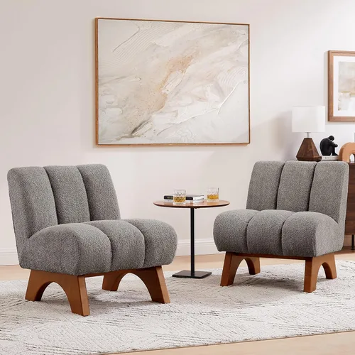 Vista 24 de Art Leon Silla decorativa moderna, sofá modular de tela sherpa, silla individual sin brazos con patas de madera para sala de estar, dormitorio, verde