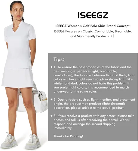 Vista 6 de Camisa de golf para mujer, sin cuello, cuello en V, manga corta, ligera, absorbe la humedad, secado rápido
