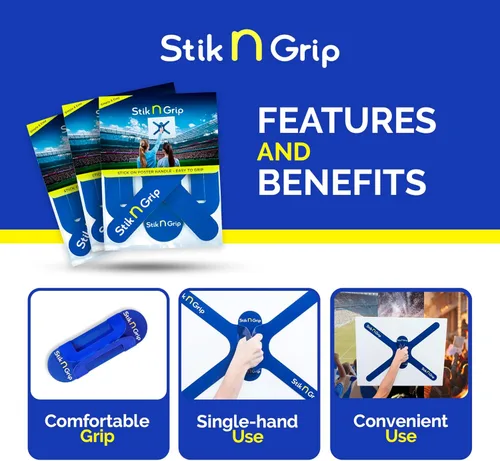 Vista 2 de Mango de Stik N Grip para Cartulina de Póster, Tamaño Completo, Pack de 3 - Soporte para Señal con Una Mano, Simple y Fácil, Mango Adhesivo, Tablas