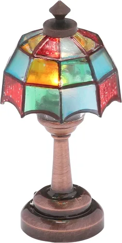 Vista 3 de Mini lámpara de mesa de casa de muñecas Tiffany, iluminación en miniatura LED para decoración de casa de muñecas, accesorios de luz funcionales