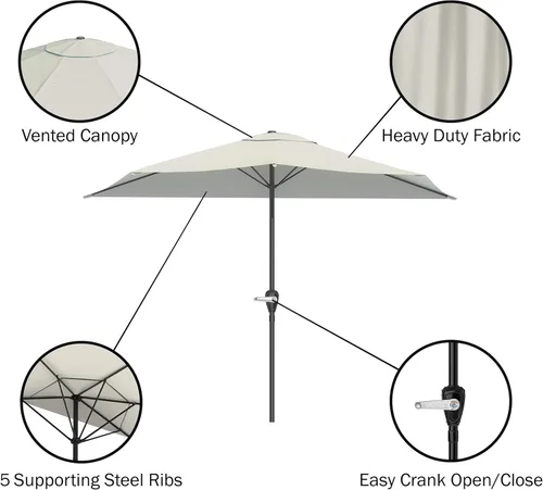 Vista 3 de Pure Garden Half Umbrella - 9 ft Patio Umbrella with Easy Crank - Half Umbrella Outdoor Patio Shade