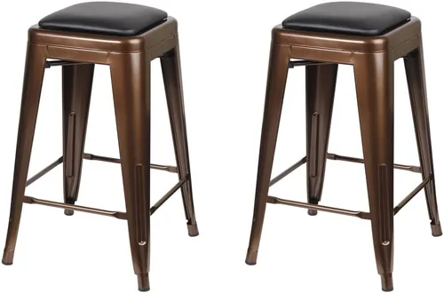 Vista 39 de GIA Taburete de mostrador sin respaldo de 24 pulgadas, cantidad de 4, bronce con asiento de madera clara