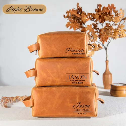 Vista 6 de Personalized Hand Crafted Leather Toiletry Bag for Men, Shaving Bags, Travel Pouch, Engraved Monogrammed Leather Dopp Kit, Toiletries, Grandpa
