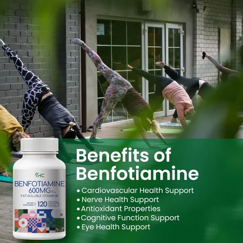Vista 5 de VHC Suplemento de vitamina B1 Benfotiamina de 600 mg - 5 veces soluble en grasa tiamina vitamina B1 - Max Boost biodisponible tiamina B1 Niveles