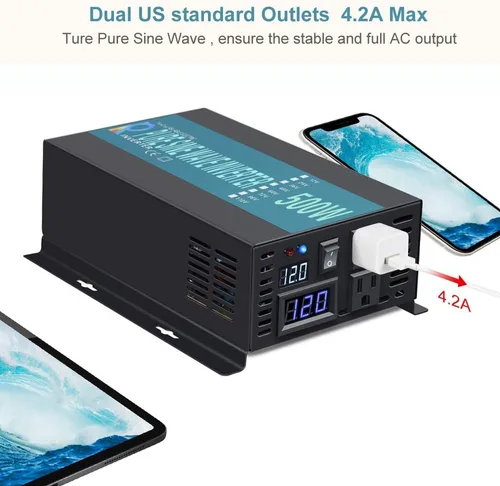 Vista 2 de Confiable RBP-500S-LED 500w onda sinusoidal pura inversor de energía solar 12v 120v 60hz (negro)
