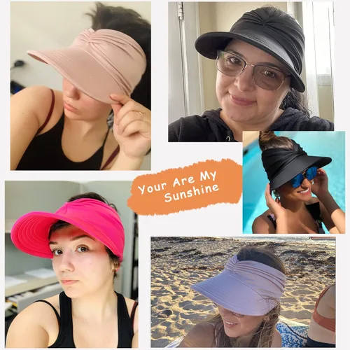 Vista 7 de Mukeyo Sombrero de visera para mujer, ala ancha, viseras de verano, protección UV, plegable, gorra de playa