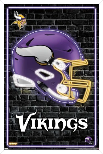 Vista 13 de Trends International NFL Minnesota Vikings - Póster de pared con casco neón 23, 22.4 pulgadas de largo x 14.7 pulgadas, versión enmarcada en madera